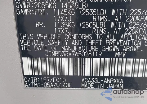 2006 Toyota Rav4 из США, поврежденный, VIN JTMBD33V765028119